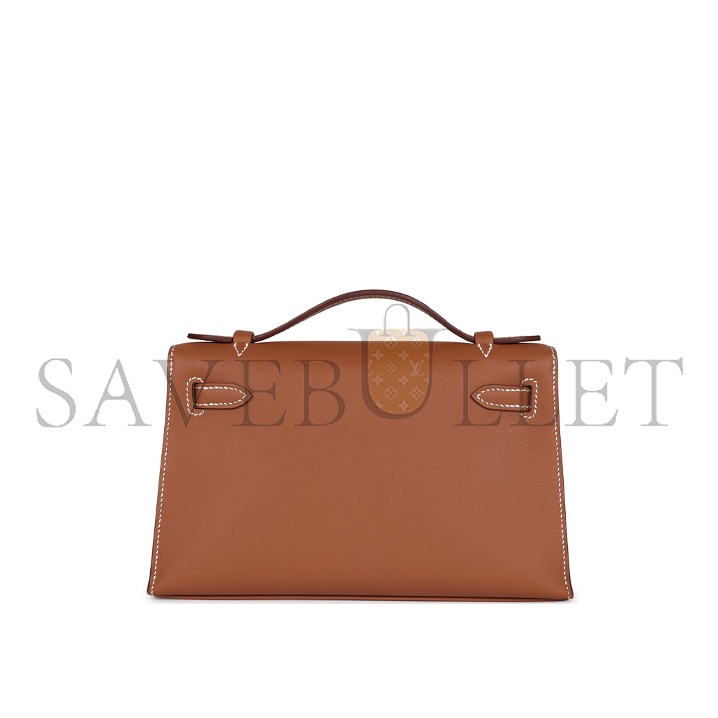 HERMES MASTER KELLY POCHETTE GOLD SWIFT GOLD HARDWARE (22*14*7cm) 